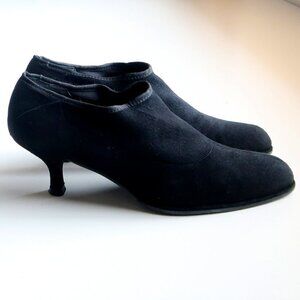 Stuart Weitzman Black Suede Leather Kitten Heel Almond Toe Ankle Boots Booties 6